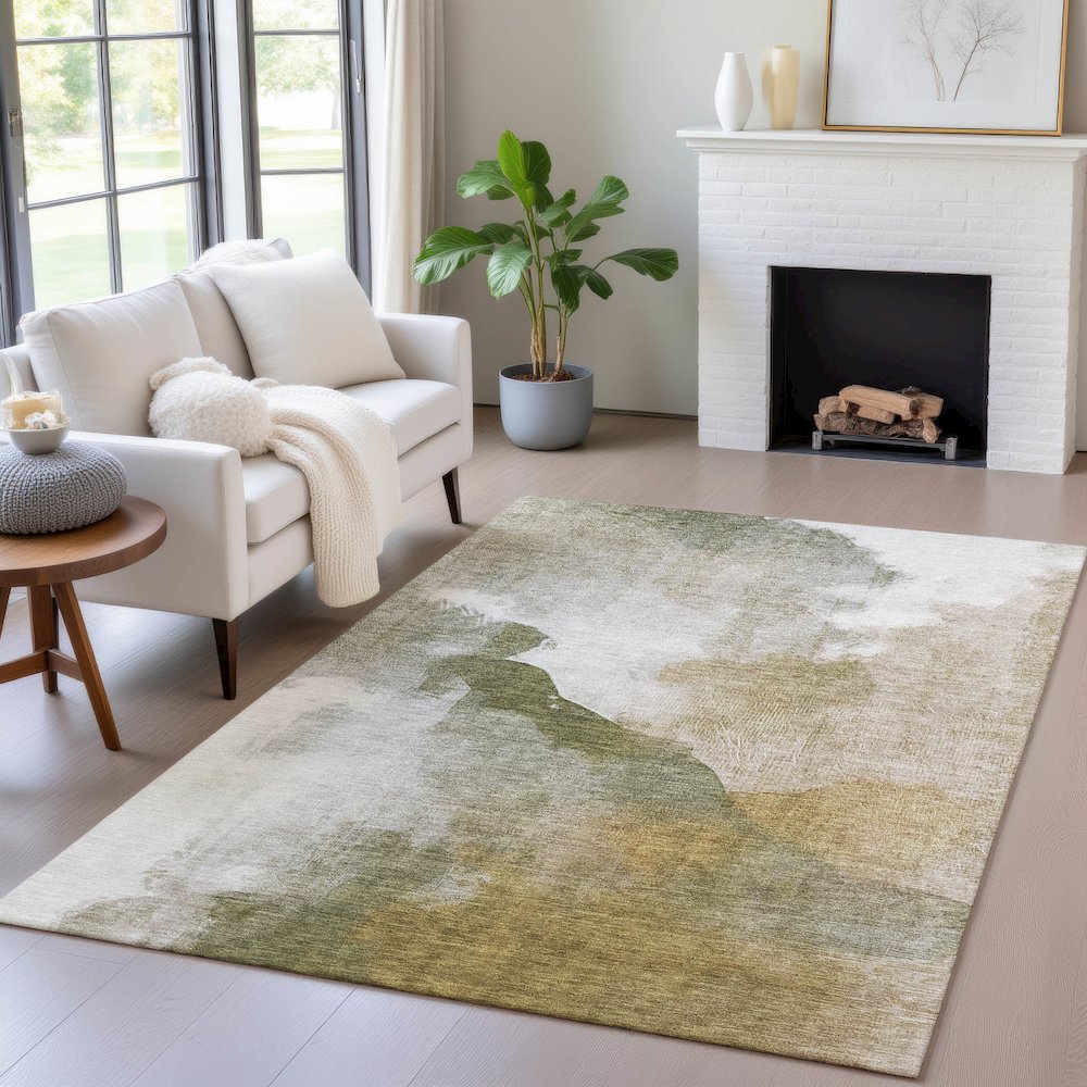 Machine Washable Indoor/Outdoor Chantille ACN2043 Green 10' x 14' Rug. Picture 5