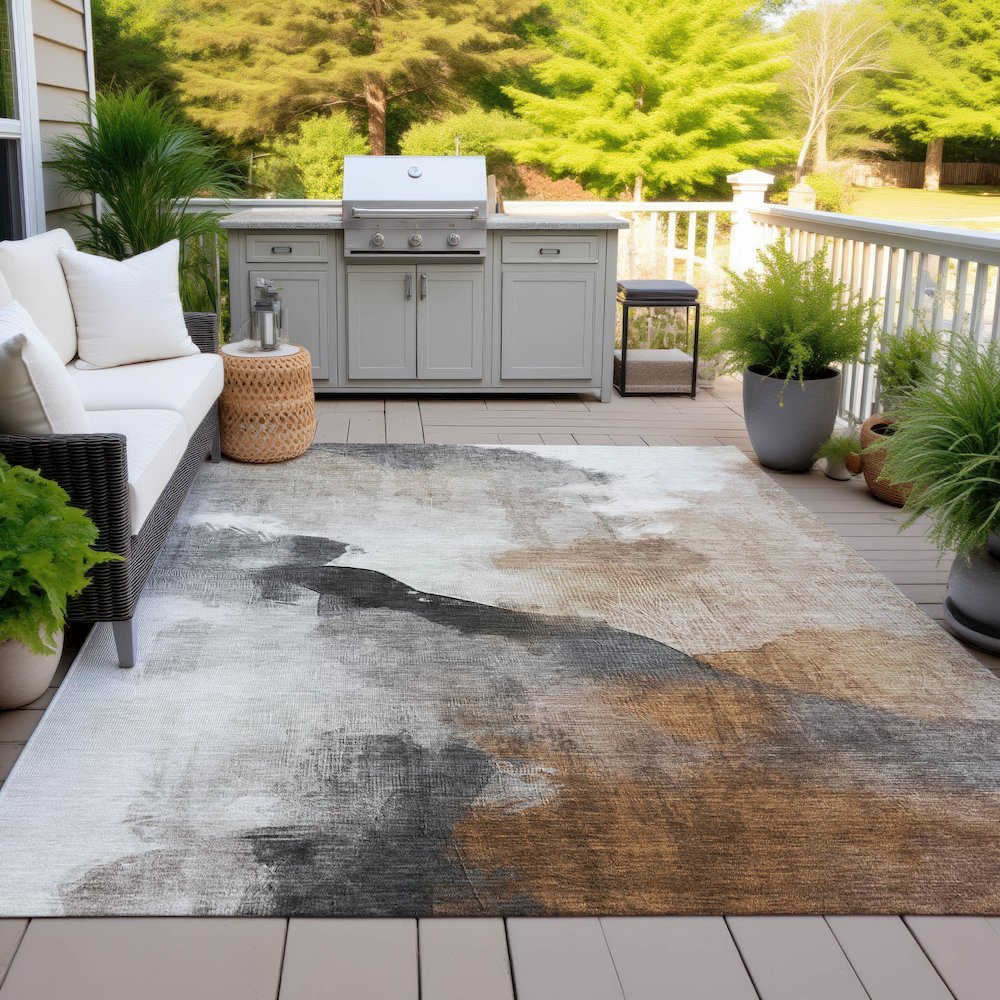 Machine Washable Indoor/Outdoor Chantille ACN2043 Paprika 10' x 14' Rug. Picture 7