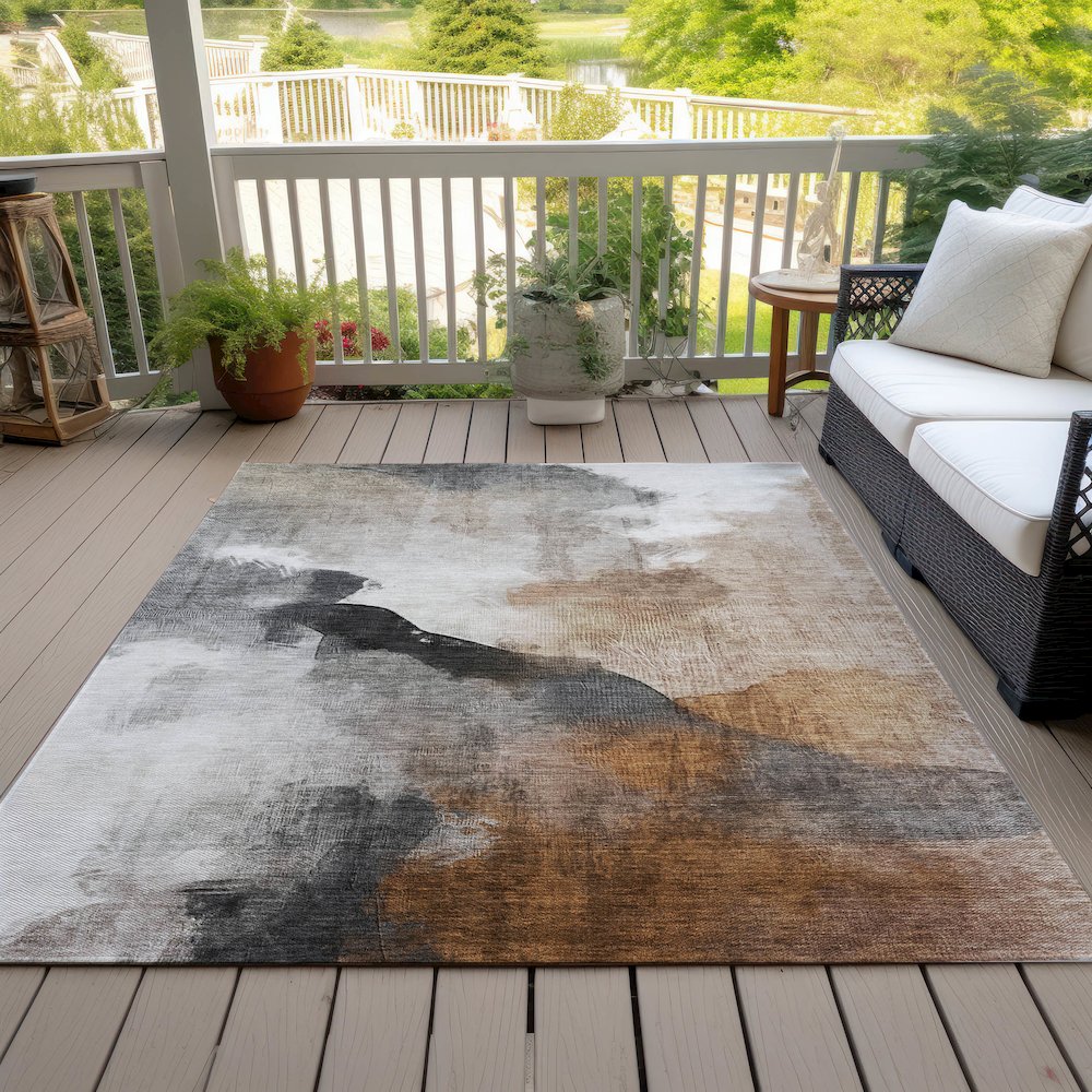 Machine Washable Indoor/Outdoor Chantille ACN2043 Paprika 10' x 14' Rug. Picture 8