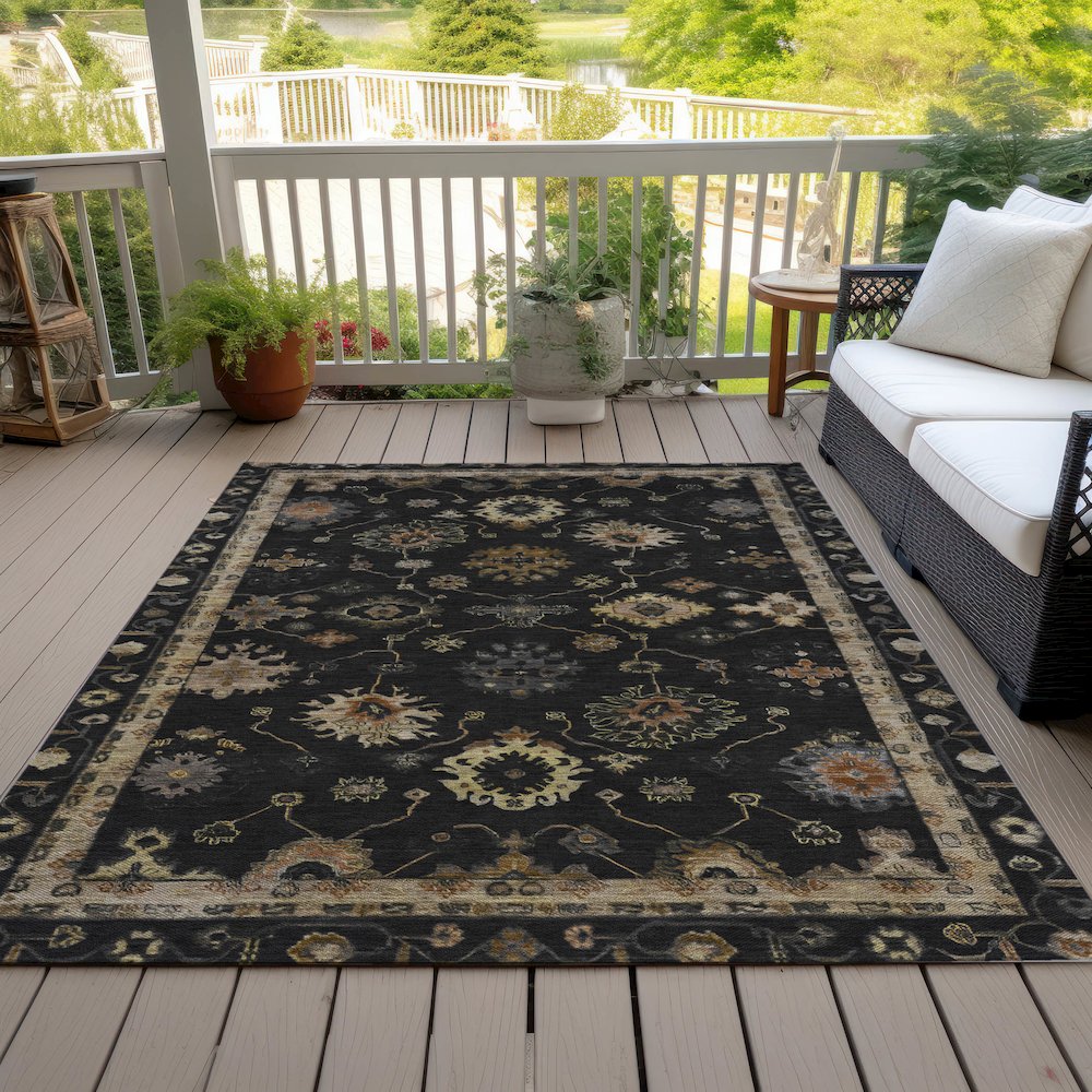 Machine Washable Indoor/Outdoor Chantille ACN2045 Black 10' x 14' Rug. Picture 8