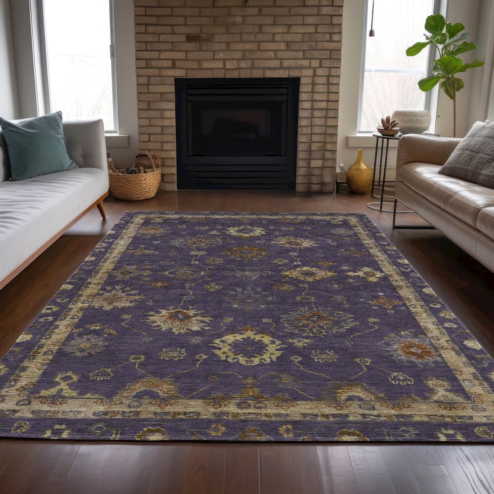 Machine Washable Indoor/Outdoor Chantille ACN2045 Eggplant 10' x 14' Rug. Picture 6