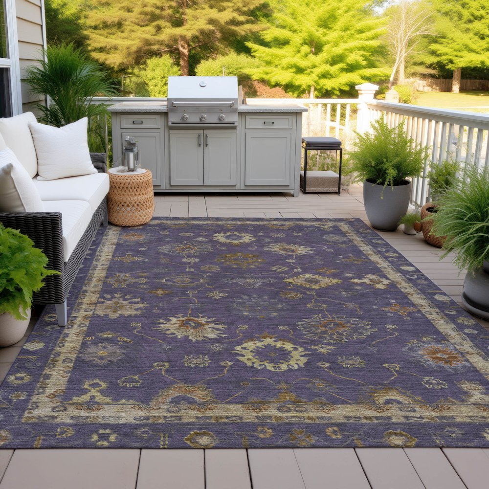 Machine Washable Indoor/Outdoor Chantille ACN2045 Eggplant 10' x 14' Rug. Picture 7