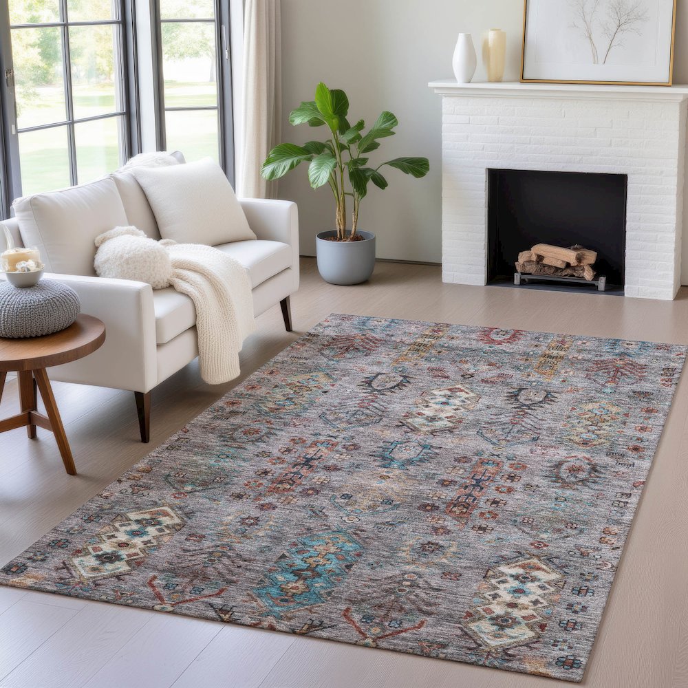 Machine Washable Indoor/Outdoor Chantille ACN2047 Gray 10' x 14' Rug. Picture 5