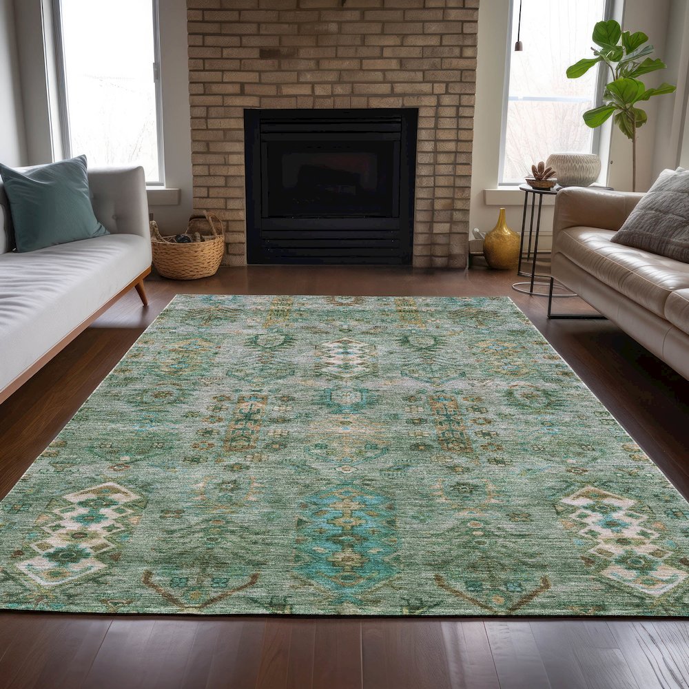 Machine Washable Indoor/Outdoor Chantille ACN2047 Sage 10' x 14' Rug. Picture 6