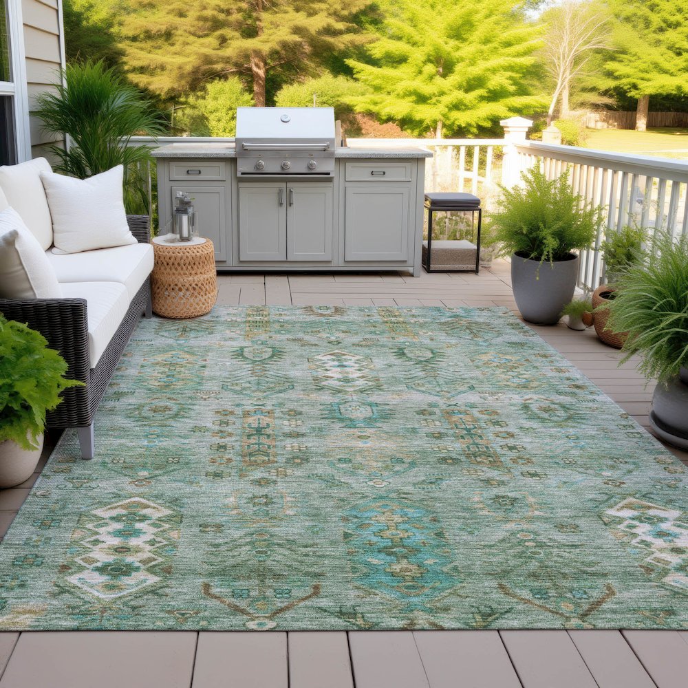 Machine Washable Indoor/Outdoor Chantille ACN2047 Sage 10' x 14' Rug. Picture 7