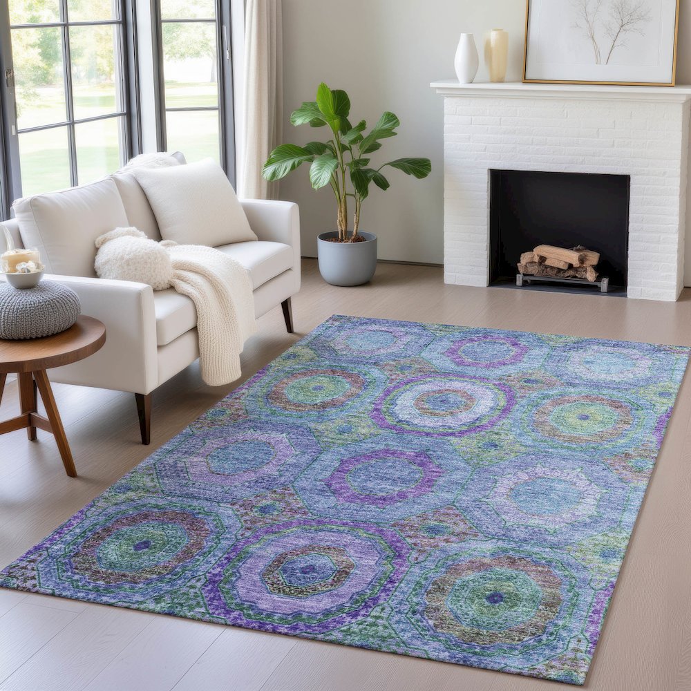 Machine Washable Indoor/Outdoor Chantille ACN2049 Blue 10' x 14' Rug. Picture 5