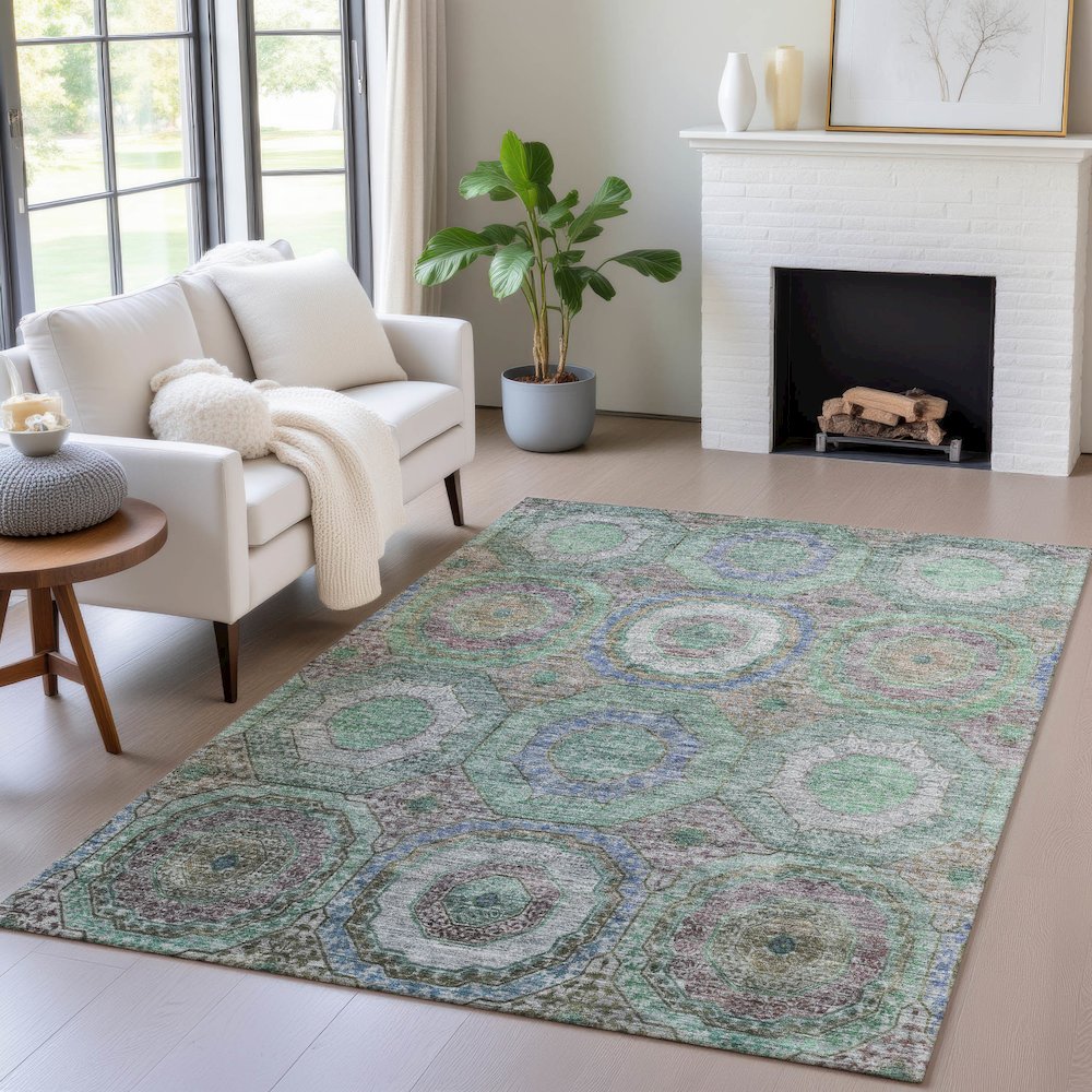 Machine Washable Indoor/Outdoor Chantille ACN2049 Green 10' x 14' Rug. Picture 5