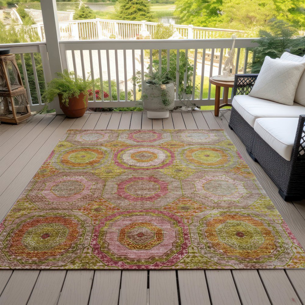 Machine Washable Indoor/Outdoor Chantille ACN2049 Orange 10' x 14' Rug. Picture 8