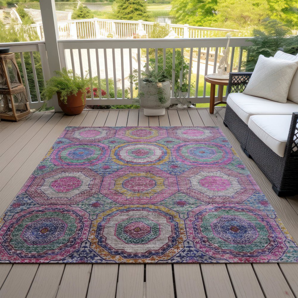 Machine Washable Indoor/Outdoor Chantille ACN2049 Pink 10' x 14' Rug. Picture 8