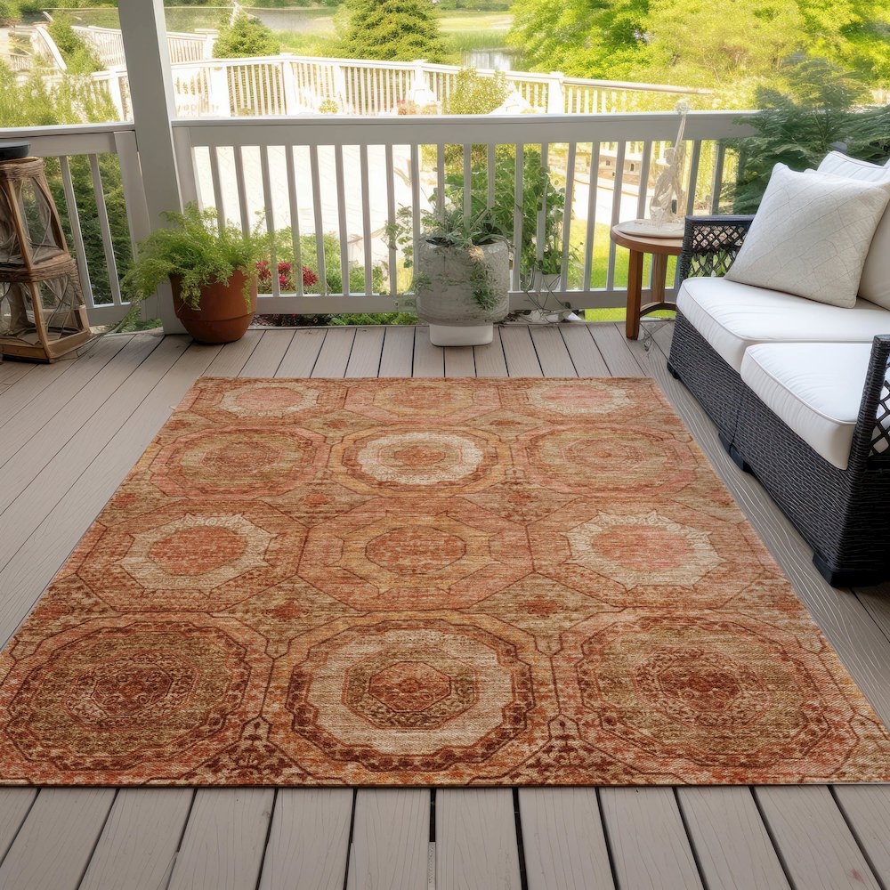 Machine Washable Indoor/Outdoor Chantille ACN2050 Terracotta 10' x 14' Rug. Picture 8