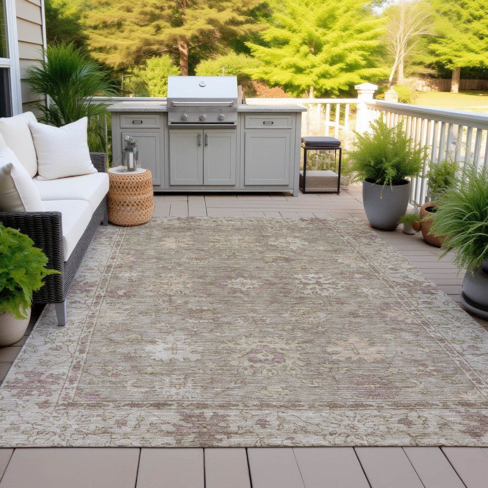 Machine Washable Indoor/Outdoor Chantille ACN2051 Khaki 10' x 14' Rug. Picture 7