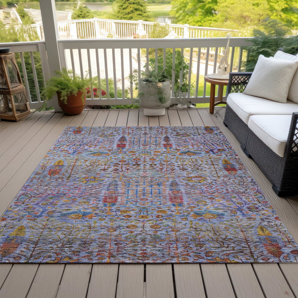 Machine Washable Indoor/Outdoor Chantille ACN2053 Blue 10' x 14' Rug. Picture 8