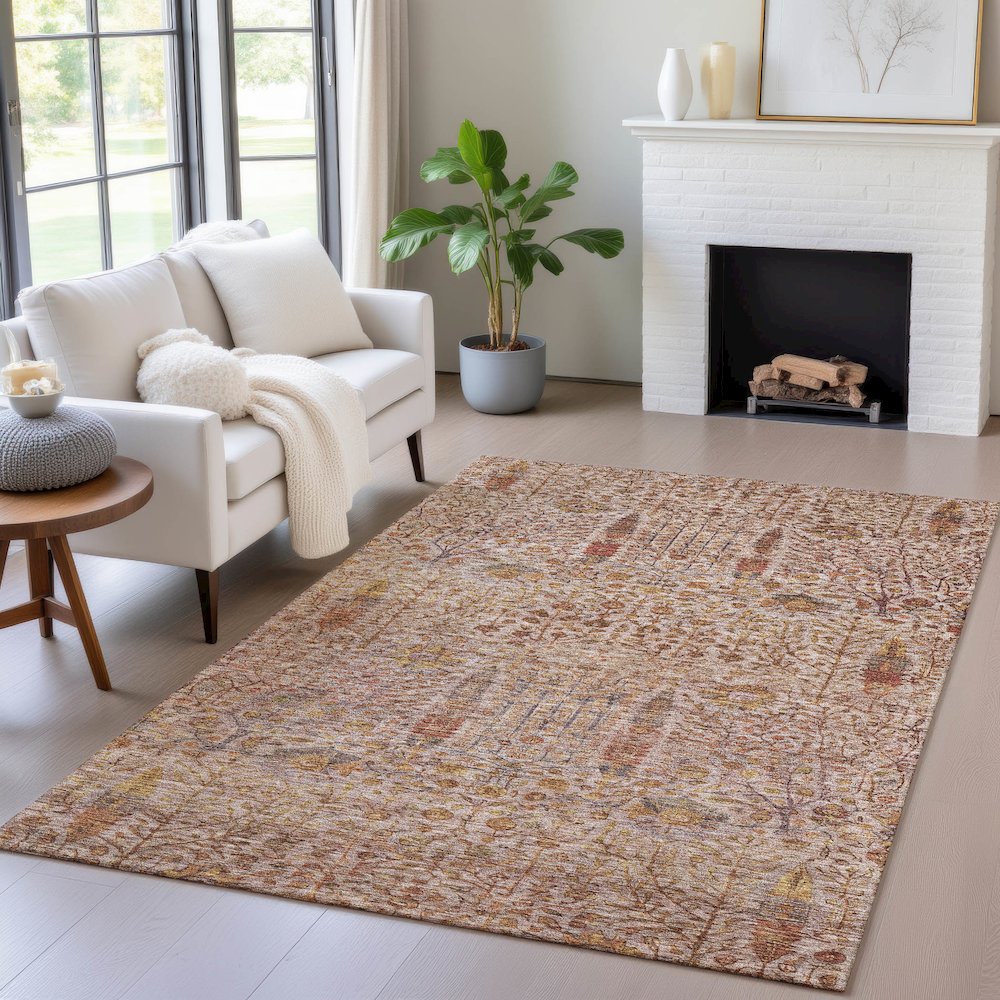 Machine Washable Indoor/Outdoor Chantille ACN2053 Terracotta 10' x 14' Rug. Picture 5