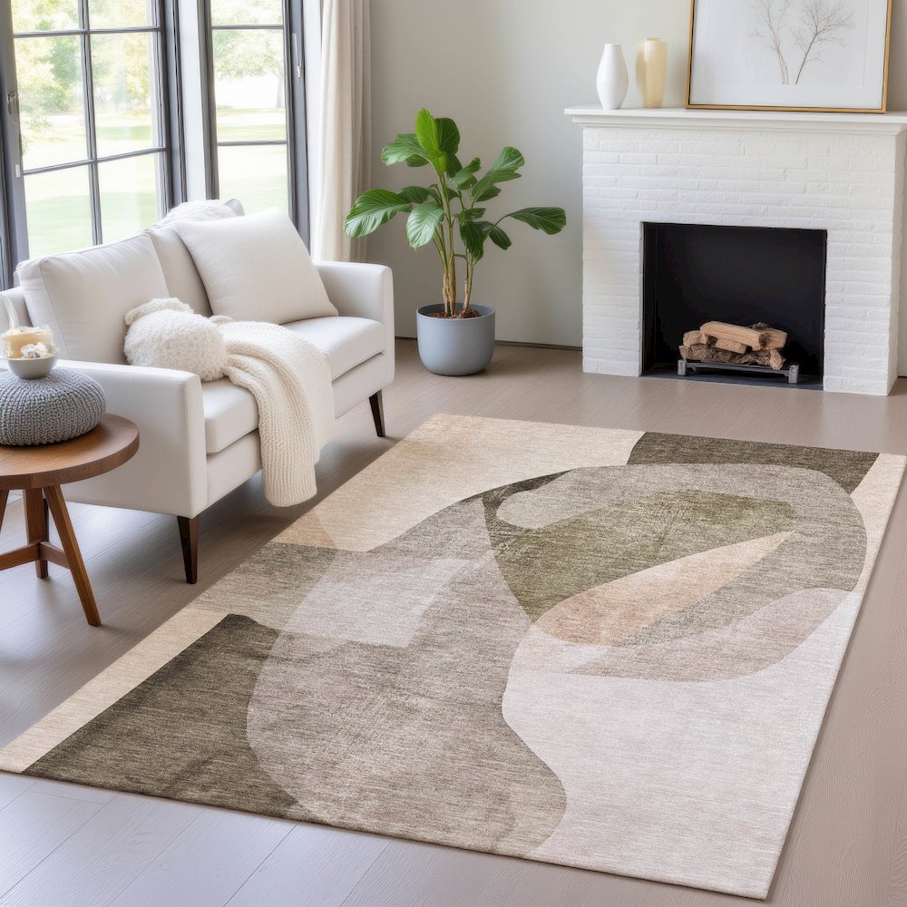 Machine Washable Indoor/Outdoor Chantille ACN2058 Taupe 10' x 14' Rug. Picture 5