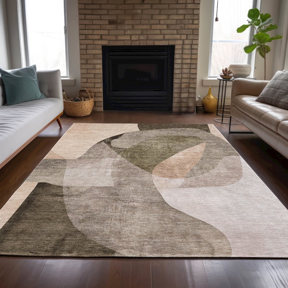 Machine Washable Indoor/Outdoor Chantille ACN2058 Taupe 10' x 14' Rug. Picture 6