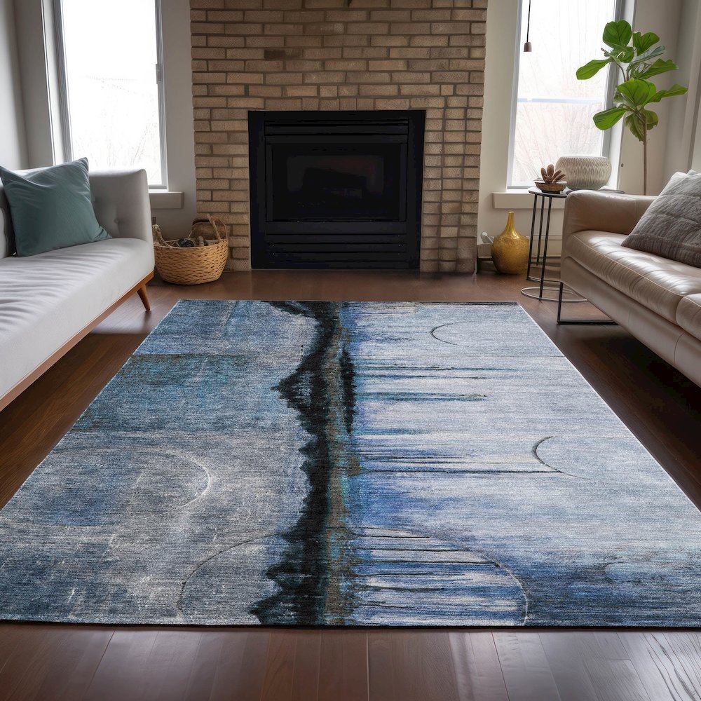 Machine Washable Indoor/Outdoor Chantille ACN2059 Blue 10' x 14' Rug. Picture 6