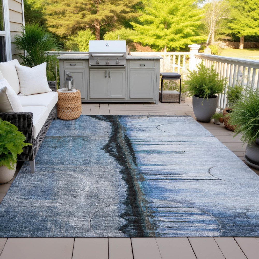 Machine Washable Indoor/Outdoor Chantille ACN2059 Blue 10' x 14' Rug. Picture 7