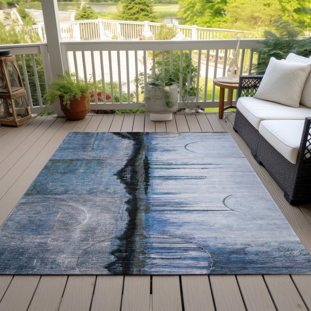 Machine Washable Indoor/Outdoor Chantille ACN2059 Blue 10' x 14' Rug. Picture 8