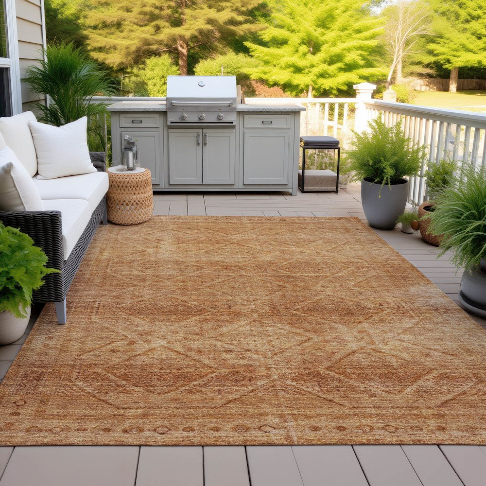 Machine Washable Indoor/Outdoor Chantille ACN2060 Copper 10' x 14' Rug. Picture 7