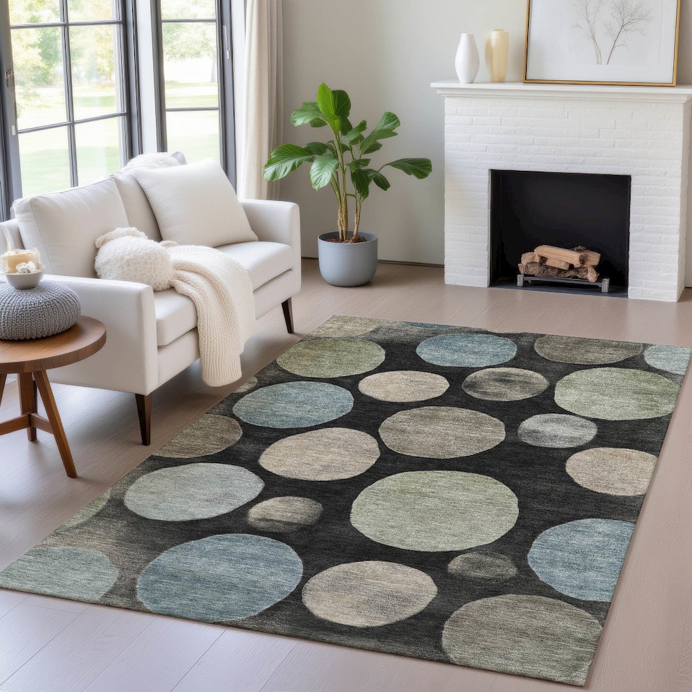 Machine Washable Indoor/Outdoor Chantille ACN2062 Black 10' x 14' Rug. Picture 5