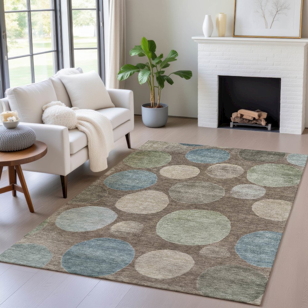 Machine Washable Indoor/Outdoor Chantille ACN2062 Chocolate 10' x 14' Rug. Picture 5