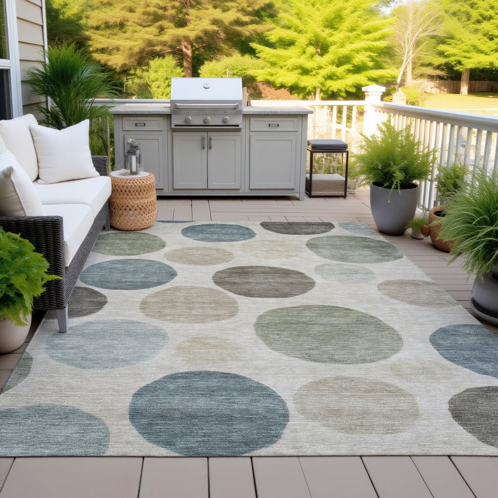 Machine Washable Indoor/Outdoor Chantille ACN2062 Khaki 10' x 14' Rug. Picture 7