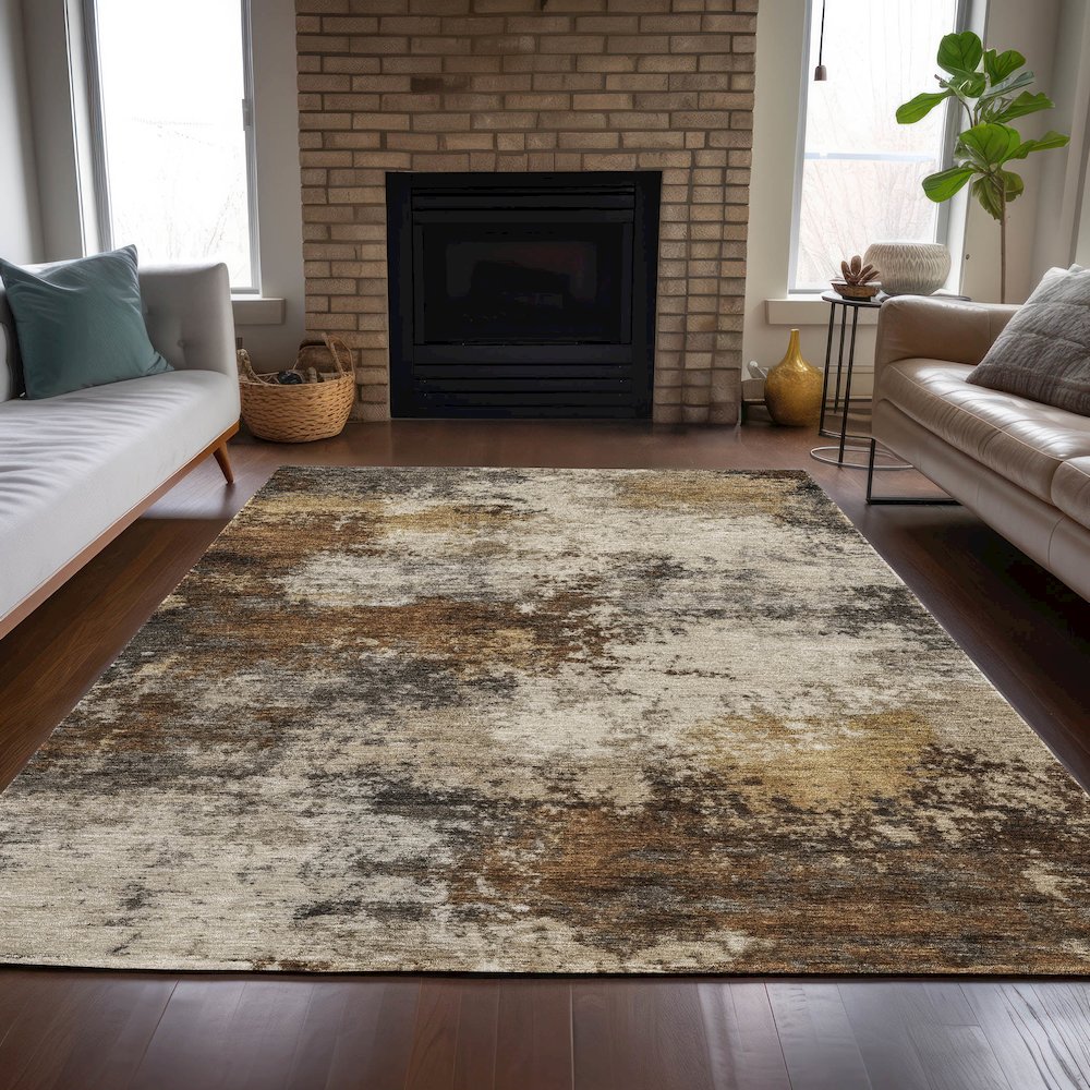 Machine Washable Indoor/Outdoor Chantille ACN2064 Brown 10' x 14' Rug. Picture 6