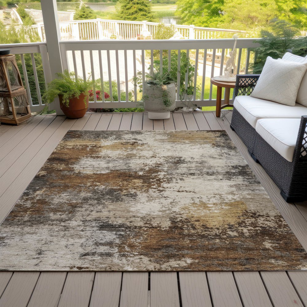 Machine Washable Indoor/Outdoor Chantille ACN2064 Brown 10' x 14' Rug. Picture 8