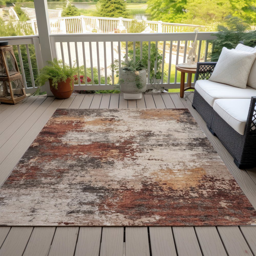 Machine Washable Indoor/Outdoor Chantille ACN2064 Paprika 10' x 14' Rug. Picture 8