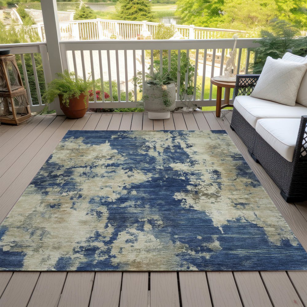 Machine Washable Indoor/Outdoor Chantille ACN2066 Navy 10' x 14' Rug. Picture 8