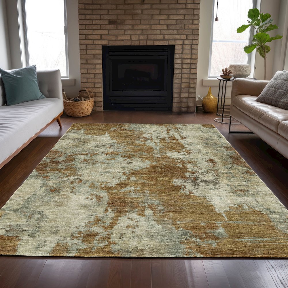 Machine Washable Indoor/Outdoor Chantille ACN2066 Terracotta 10' x 14' Rug. Picture 6