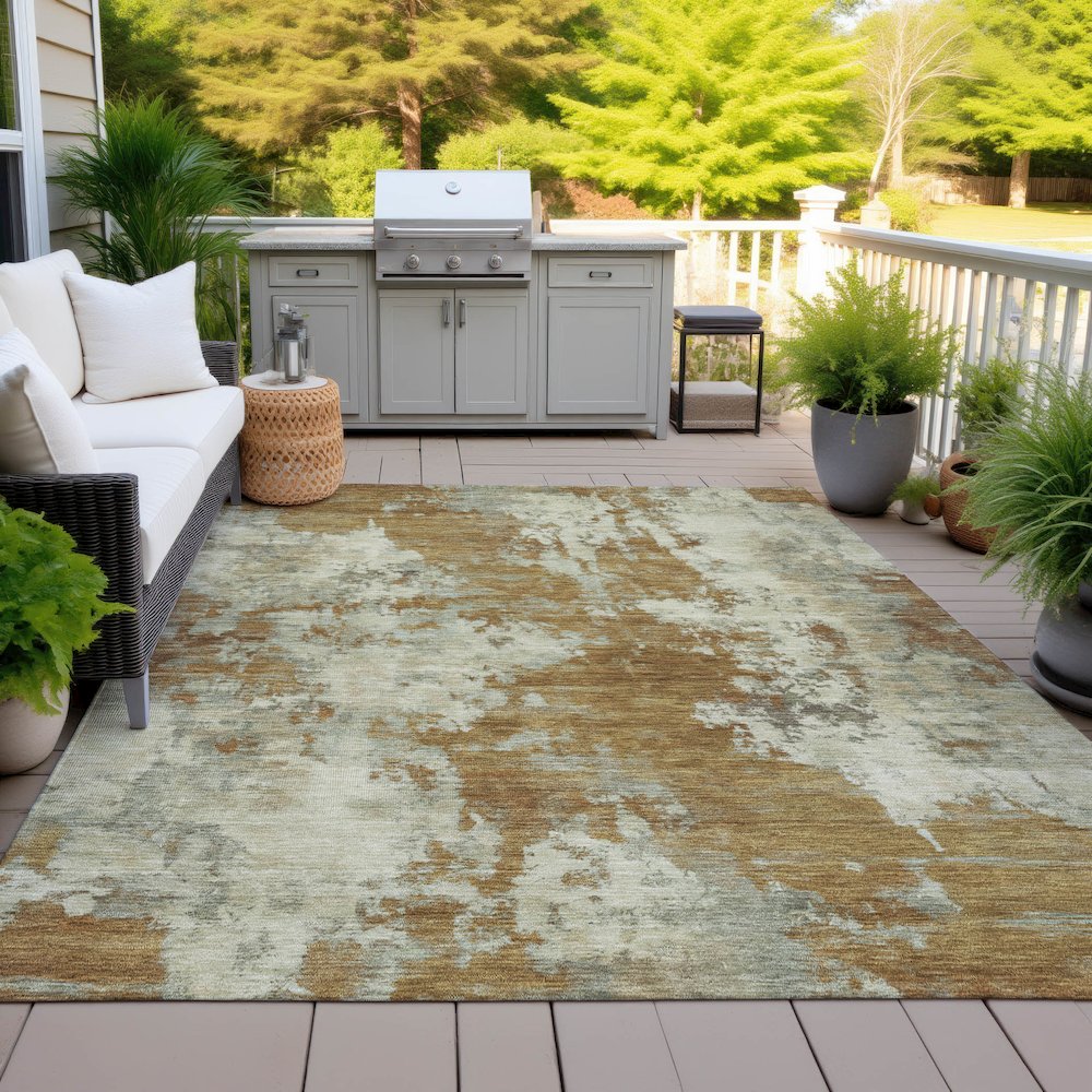 Machine Washable Indoor/Outdoor Chantille ACN2066 Terracotta 10' x 14' Rug. Picture 7