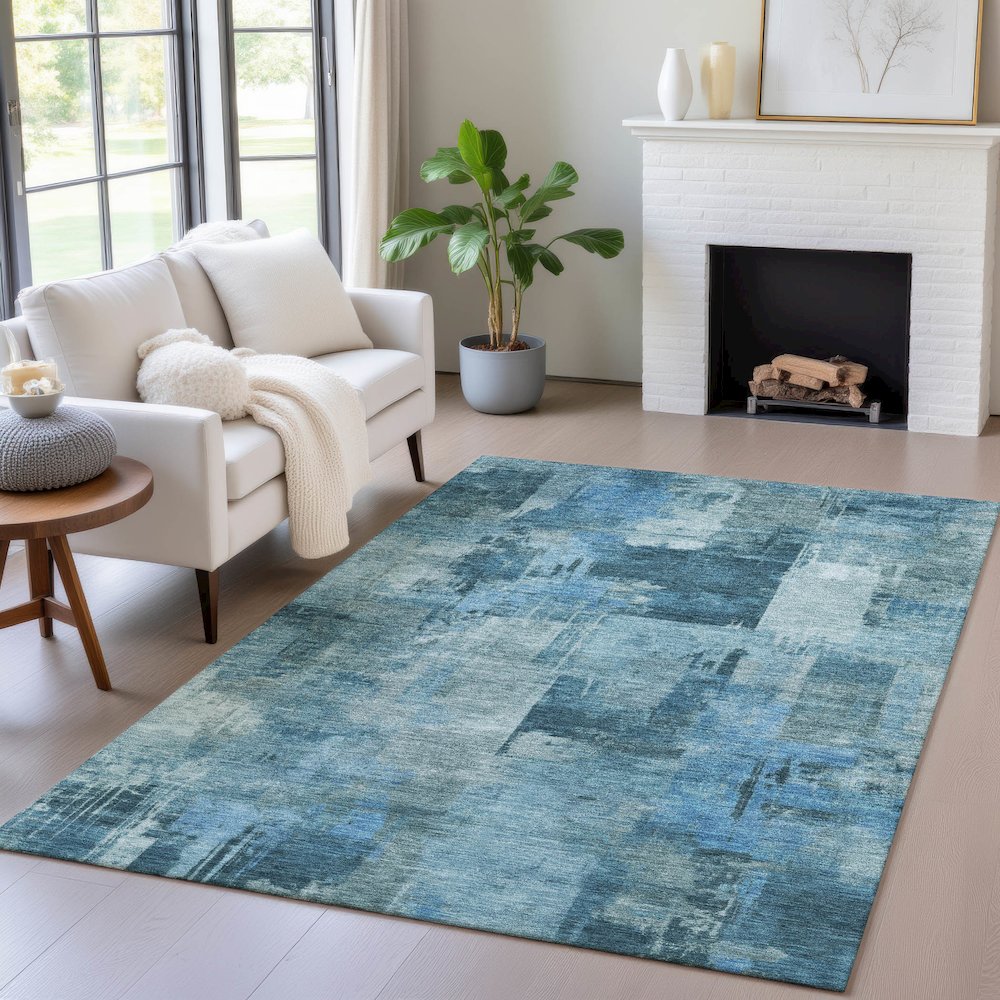 Machine Washable Indoor/Outdoor Chantille ACN2069 Blue 10' x 14' Rug. Picture 5