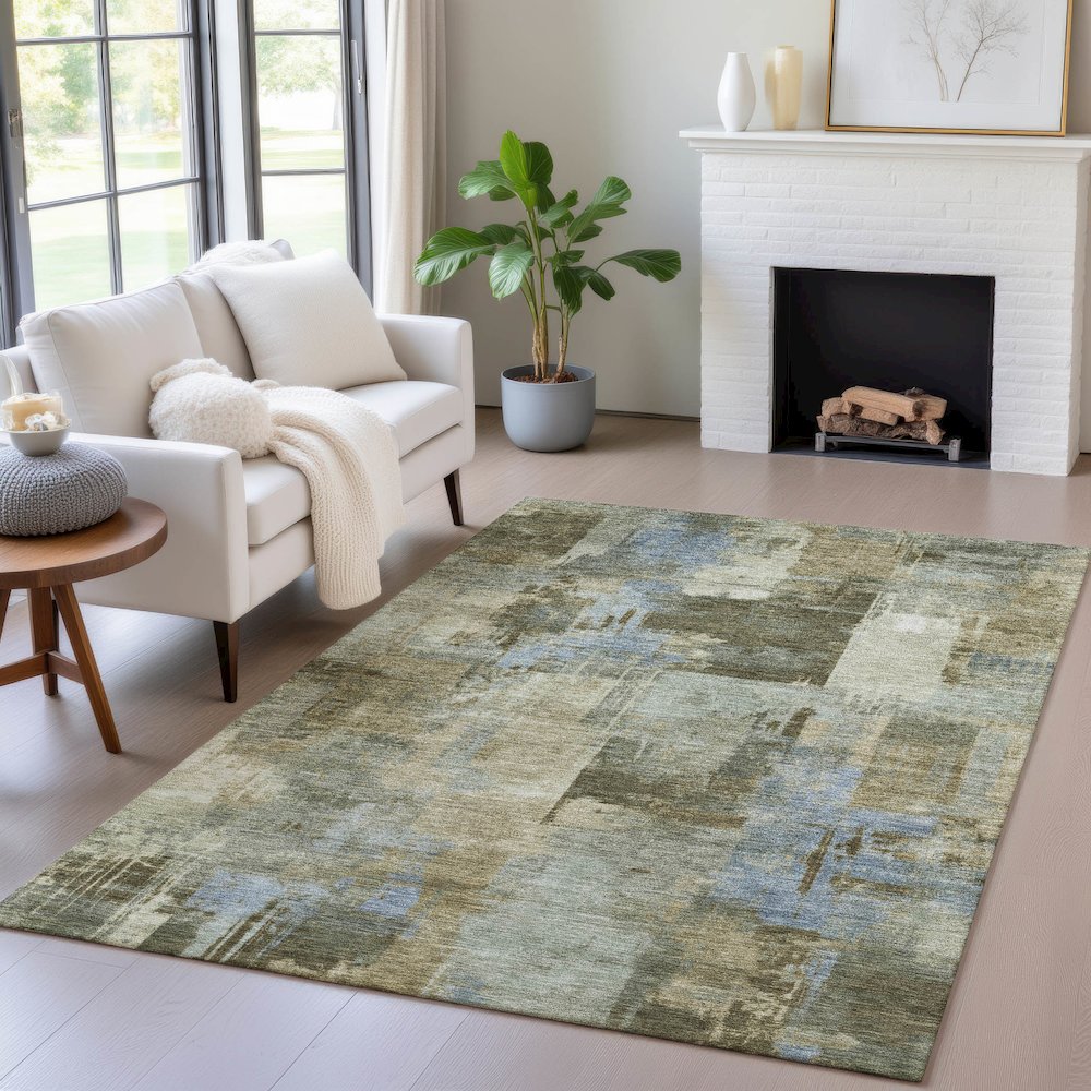 Machine Washable Indoor/Outdoor Chantille ACN2069 Green 10' x 14' Rug. Picture 5