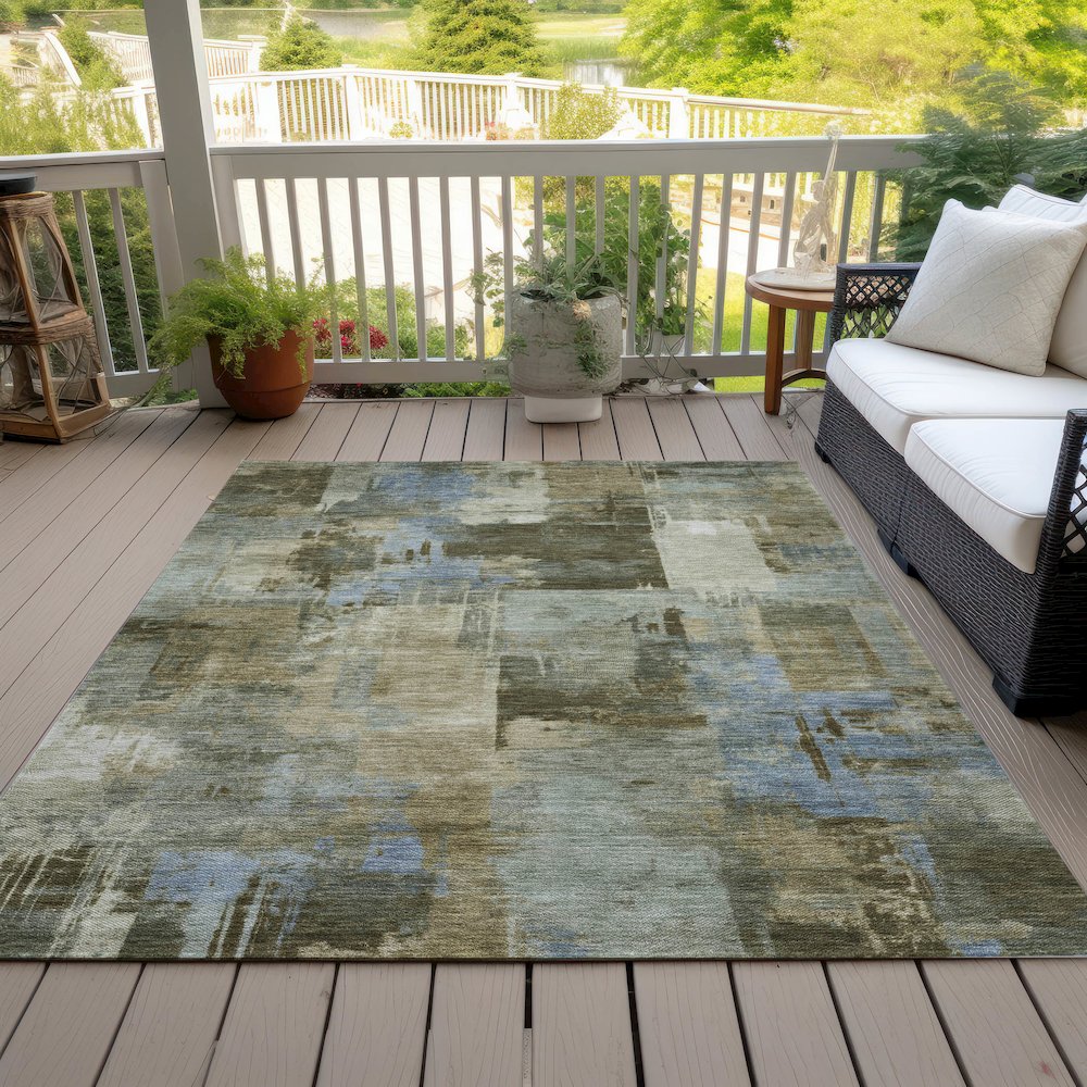 Machine Washable Indoor/Outdoor Chantille ACN2069 Green 10' x 14' Rug. Picture 8