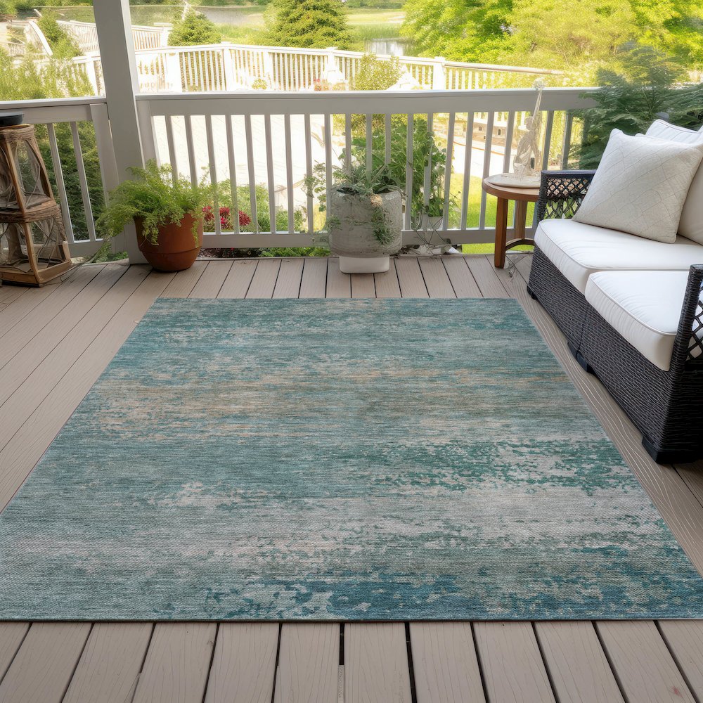 Machine Washable Indoor/Outdoor Chantille ACN2071 Aqua 10' x 14' Rug. Picture 8