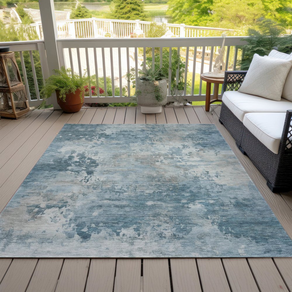 Machine Washable Indoor/Outdoor Chantille ACN2073 Teal 10' x 14' Rug. Picture 8