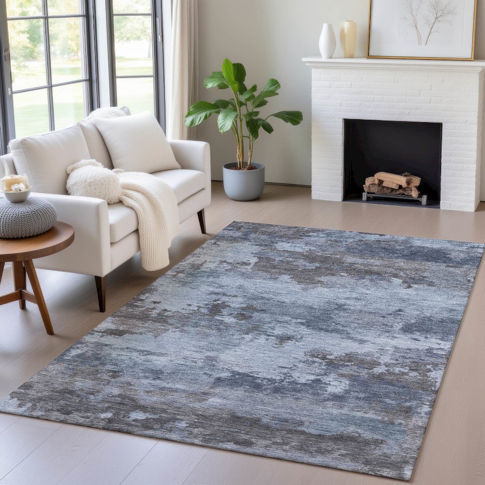 Machine Washable Indoor/Outdoor Chantille ACN2075 Blue 10' x 14' Rug. Picture 5
