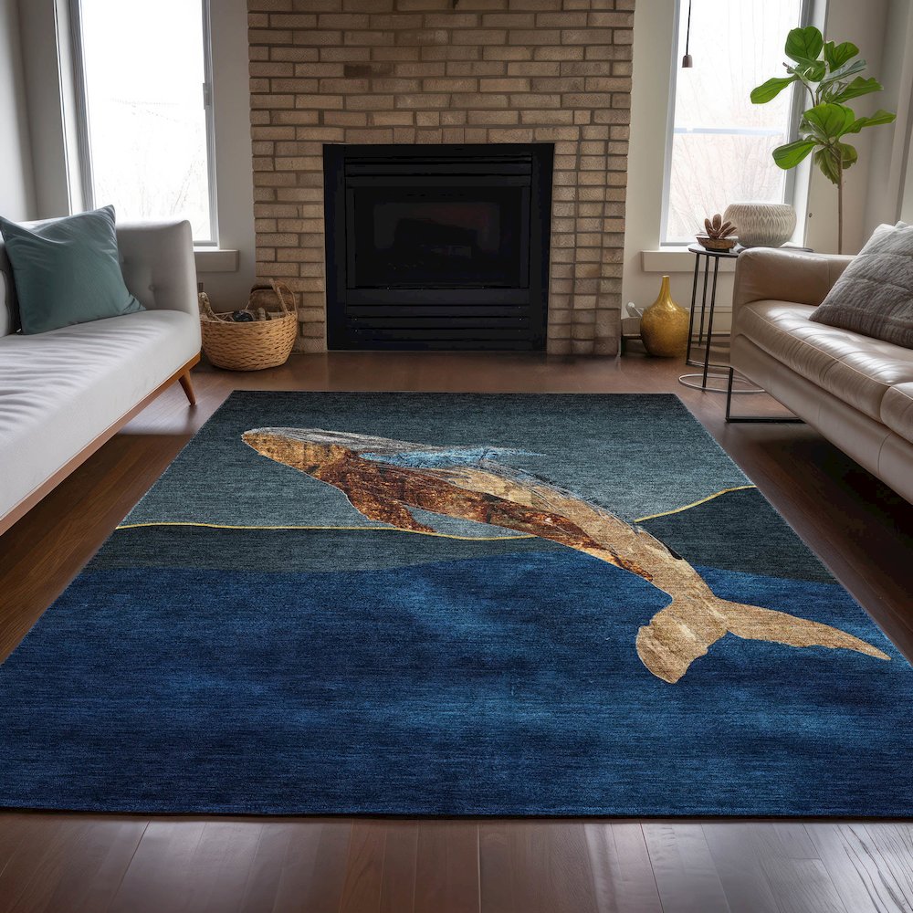 Machine Washable Indoor/Outdoor Chantille ACN2078 Blue 10' x 14' Rug. Picture 6