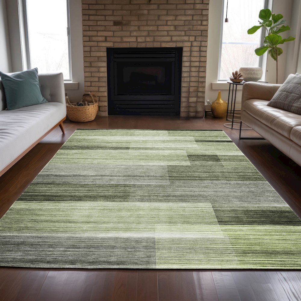 Machine Washable Indoor/Outdoor Chantille ACN2082 Green 10' x 14' Rug. Picture 6