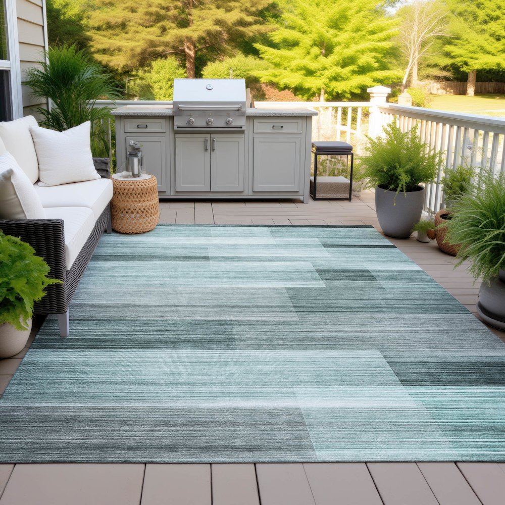 Machine Washable Indoor/Outdoor Chantille ACN2082 Teal 10' x 14' Rug. Picture 7