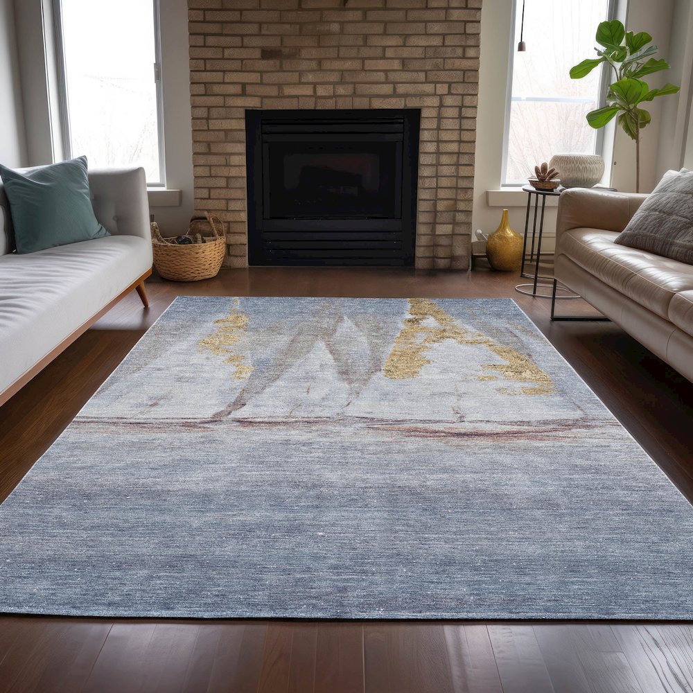 Machine Washable Indoor/Outdoor Chantille ACN2084 Blue 10' x 14' Rug. Picture 6