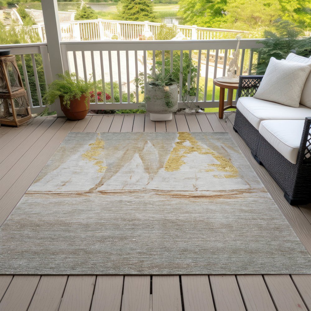 Machine Washable Indoor/Outdoor Chantille ACN2084 Taupe 10' x 14' Rug. Picture 8