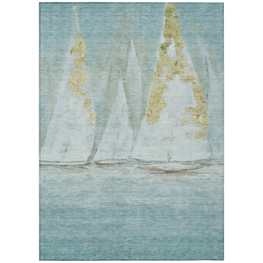Machine Washable Indoor/Outdoor Chantille ACN2084 Teal 10' x 14' Rug. Picture 1