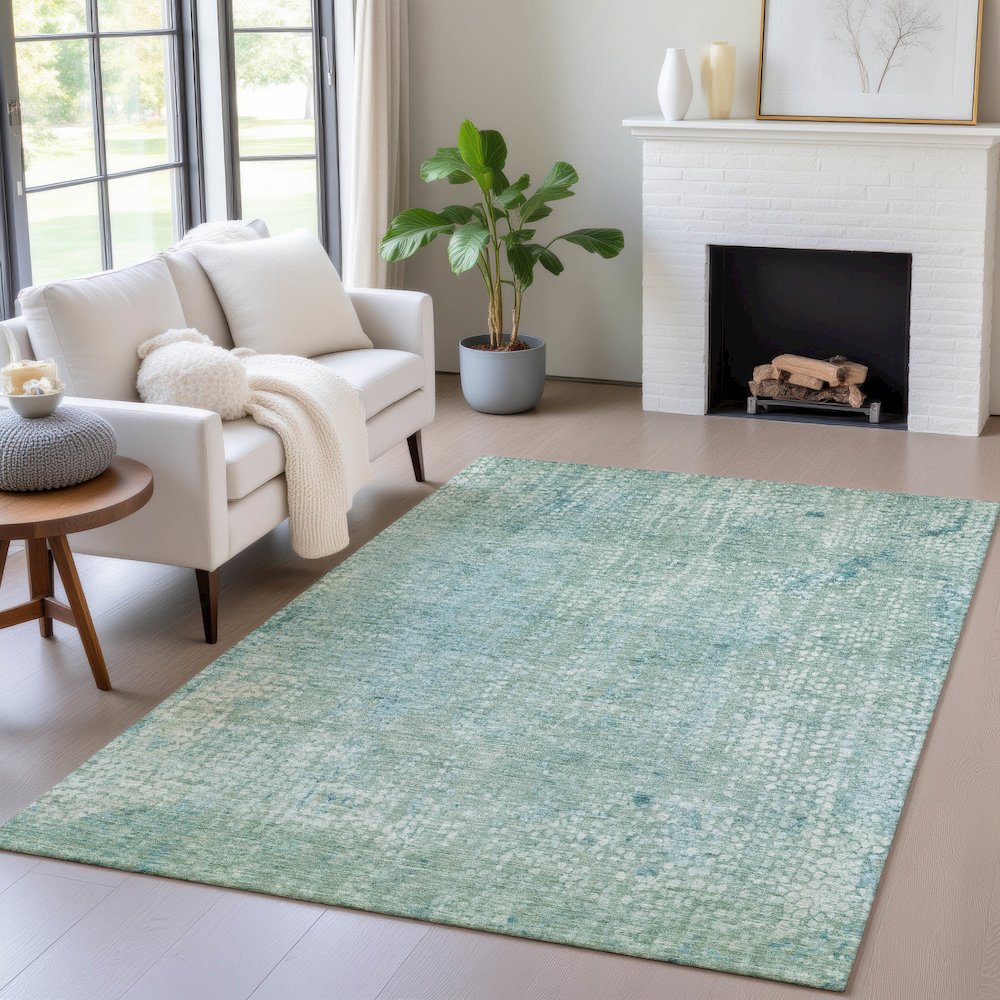 Machine Washable Indoor/Outdoor Chantille ACN2087 Teal 10' x 14' Rug. Picture 5