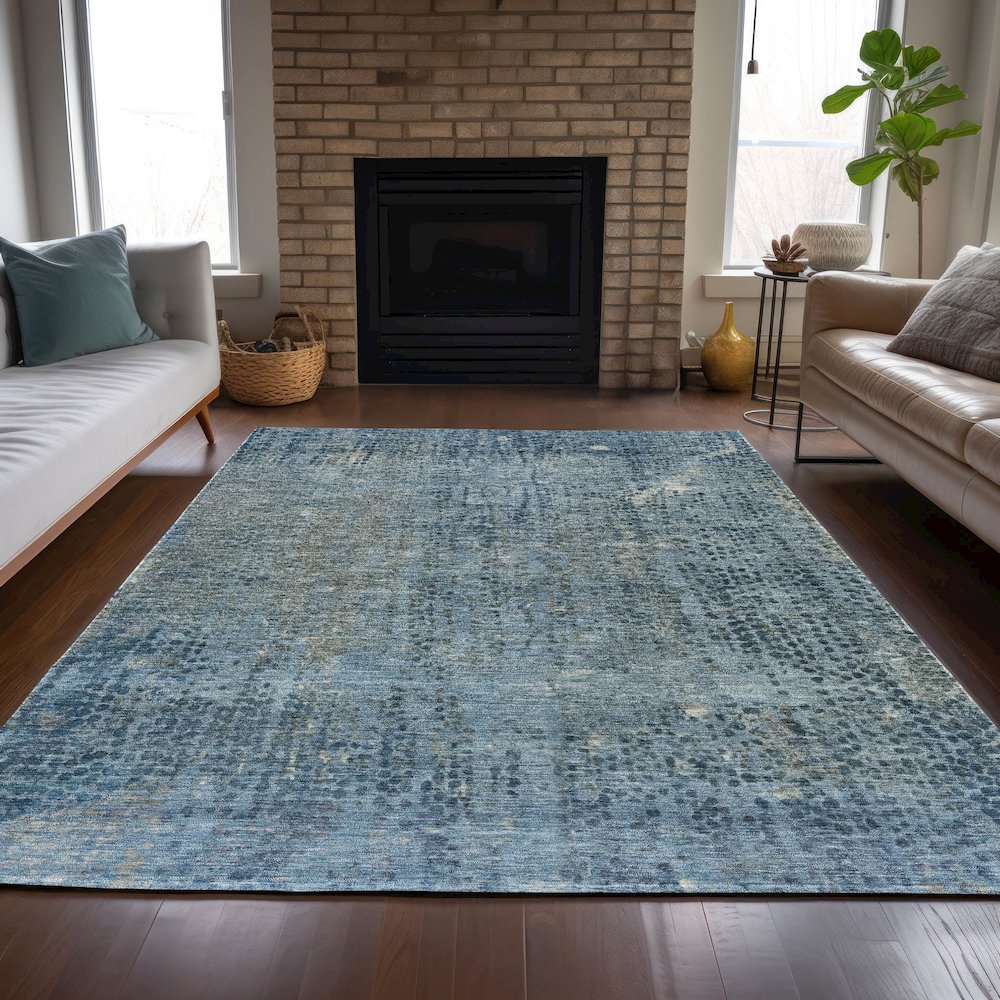 Machine Washable Indoor/Outdoor Chantille ACN2088 Blue 10' x 14' Rug. Picture 6