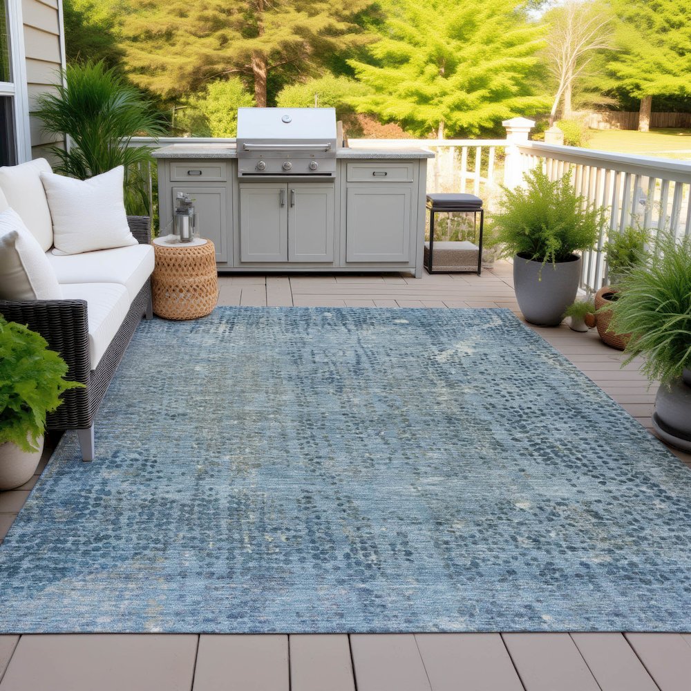 Machine Washable Indoor/Outdoor Chantille ACN2088 Blue 10' x 14' Rug. Picture 7