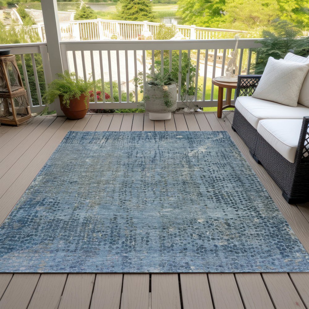 Machine Washable Indoor/Outdoor Chantille ACN2088 Blue 10' x 14' Rug. Picture 8