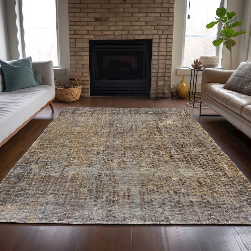 Machine Washable Indoor/Outdoor Chantille ACN2088 Brown 10' x 14' Rug. Picture 6