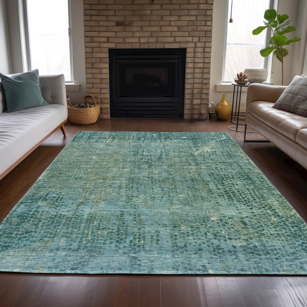 Machine Washable Indoor/Outdoor Chantille ACN2088 Teal 10' x 14' Rug. Picture 6